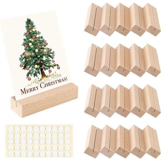 20 stuks houten kaarthouders, tafelkaarthouders met dubbelzijdige lijm, positiekaarthouder, naambordhouder, fotoclip, positieshouder van hout voor bruiloften, restaurants en banketten