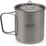 Dragbare pot/beker van titanium, voor op de camping, met klapgreep, 300 ml/350 ml/420 ml/550 ml/650 ml/750 ml/900 ml/1600 ml