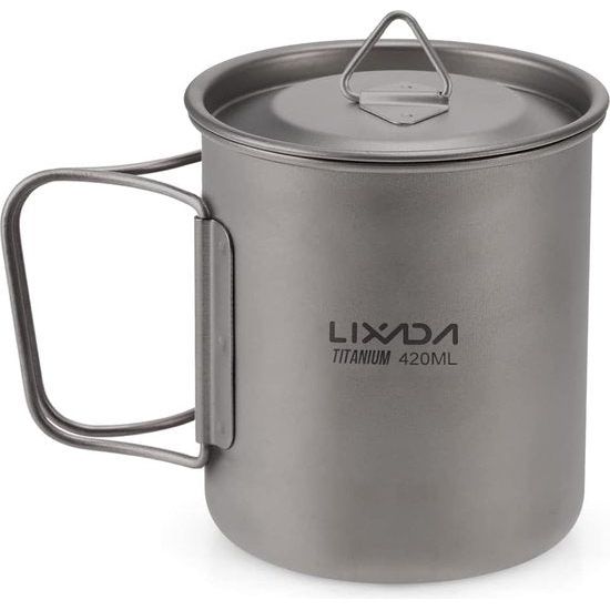 Dragbare pot/beker van titanium, voor op de camping, met klapgreep, 300 ml/350 ml/420 ml/550 ml/650 ml/750 ml/900 ml/1600 ml