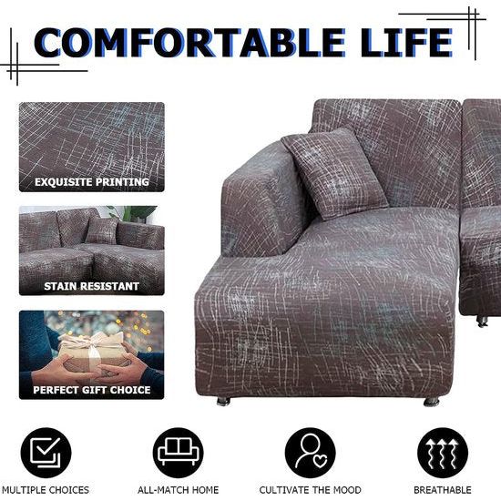 Bankhoes hoekbank L-vorm bankspreien Stretch bankhoes L-vorm rechts of links met twee kussenhoezen Wasbaar Universele bankhoes L-vorm bankhoes L-vorm (2-zits + 2-zits, grijs