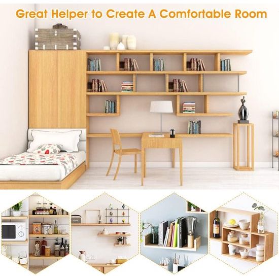 Set van 6 zwevende plankbeugels, onzichtbare plankbeugels, zwevende plankbeugels, robuuste plankbeugels, 125 x 70 mm, plankbeugels, verborgen met 12 schroeven en expansiepijpen voor