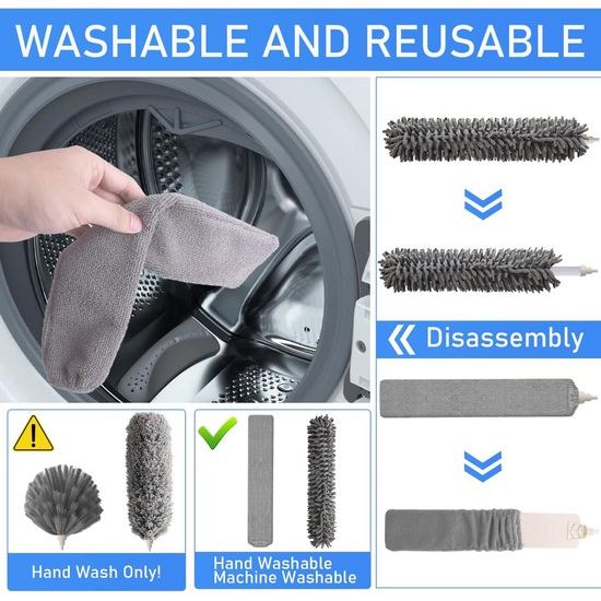 Telescopische wasbare plumeau, microvezelstofdoek met aluminium telescoopsteel 230 cm, microvezelstofdoek hoekbezem voor het reinigen van plafonds, spinnenwebben, kroonluchters, gaten