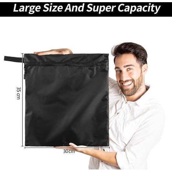 3 stuks wetbag 30 x 35 cm, herbruikbare zakken, waterdichte natte tas met ritssluiting, vuile kleding, tas, organizer voor badpakken, strandlaken, sportkleding (zwart), zwart