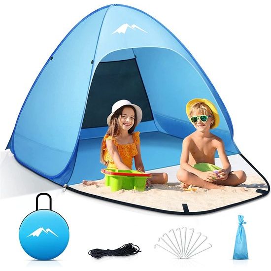 Pop-up strandtent voor S (1-3) personen/L (2-4) personen met dubbele ritsdeuren, UV bescherming, Draagbare extra lichte strandtent, voor tuin, barbecue feeest, wandeltochten