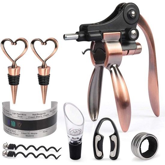 Kurkentrekker set in houten kist geschenk, luxe wijnopener, wijnsommelier sets met flesopener, wijnsluitingen, wijnaccessoires cadeauset (stijl 02)