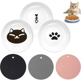 Voederbak voor katten, keramiek, 3 stuks brede platte kattenvoerborden, met 3 antislip matten, voederbak, kattenbak, antislip set, platte schalen voor kittens en kleine dieren
