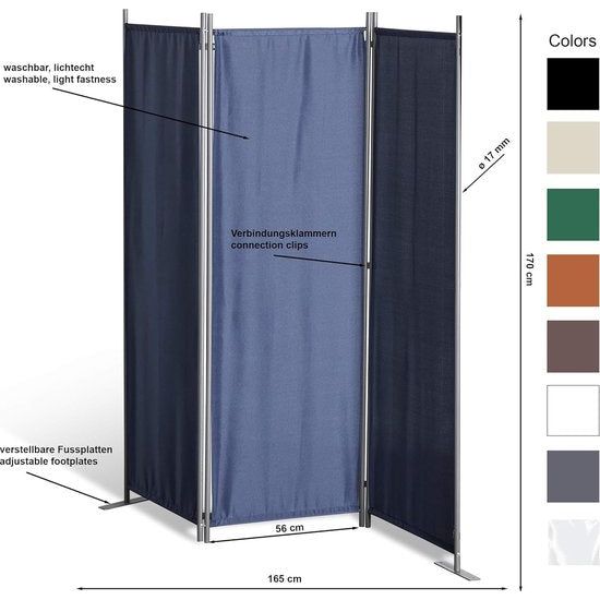 Stellwand 165x170 cm driedelig - beige - kamerscherm ruimteverdeler scheidingswand inkijkbescherming