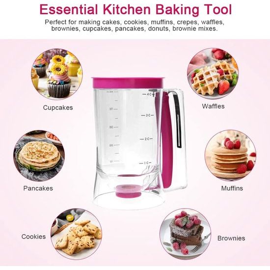 Deegdispenser, deegdispenser, 900 ml, cake, deegdispenser, maatbeker, doseerder, wafels, deegdispenser, deegdispenser, cupcake, speciale batter, bakken, doe-het-zelf gereedschap met deksel