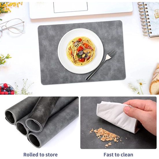 Afwasbare placemat, leeg, placemat, set van 6 stuks, PU-leeg, dubbelzijdig waterdicht, antislip, hittebestendig, voor thuis, restaurant, premium hotel, 43 x 30 cm, zwart wit