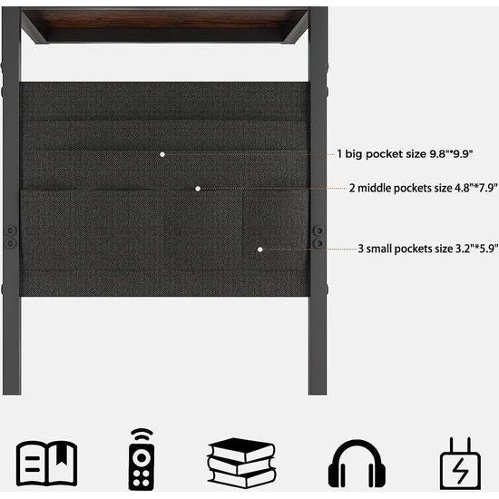 Bijzettafel, banktafel met wieltjes, C-vorm, verrijdbare salontafel