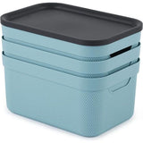 Decobox set van 3 opbergdozen 5 l met deksel, kunststof (PP recycled), turquoise/antraciet, 3x5l (26,5 x 18,5 x 20,0 cm)