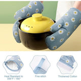 1 paar ovenwanten en 2 pannenlappen, katoenen antislip ovenhandschoenen, wasbare ovenhandschoenen, hittebestendig [tot 180 °C/356 °F], kookhandschoenen voor koken, bakken, grillen, blauwe