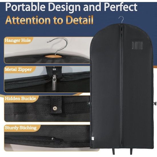 Premium kledingtas 60 x 120 cm, materiaaldikte 120 GSM, kreukvrij, ademende pakkentas, gemakkelijk mee te nemen, opvouwbare reiskledinghoes, voor pakken, jurken, jassen, avondjurken, kledingtassen, lang