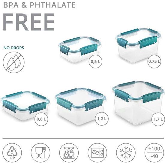 Butterfly - Set 3 x 1,2 l vershouddozen met deksel, luchtdichte maalprepboxen, -40 tot +100 graden, BPA-vrij plastic, tupperblikjes, magnetronservies, vriesdozen, voor vaatwassers