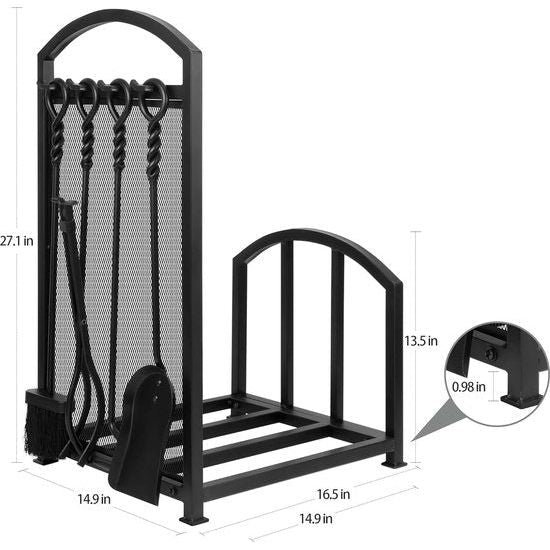 brandhoutrek brandhoutrek met 4 open haardgereedschappen 69 cm x 42 cm x 38 cm brandhoutstandaard voor binnen en buiten gebruik brandhouthouder houten rek voor open haard kachel bestek smeedijzer zwart