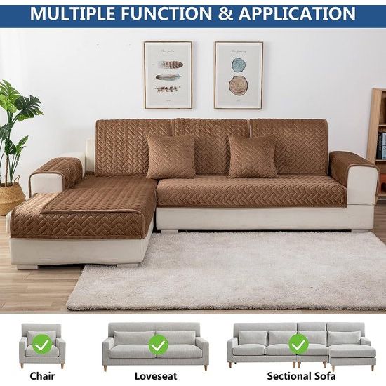Bankhoes, 3-zits, anti-slip bankovertrek voor L-vorm, chaise longue, hoekbank, 2-zits, hoezen, woonkamer, stoel, honden huisdieren, bruin, 90 x 240 cm (slechts 1 stuk)