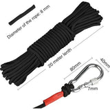karabijnhaak, nylon koord met hoge sterkte veiligheid, 20 m multifunctioneel touw diameter 8 mm - aanmeerlijn, brei, gevlochten lijn, camping, wandelen