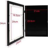 Kinderfotolijst A4, wandmontage, max. 150 vel, kinderkunstwerk, tekening, opbergruimte, zwart