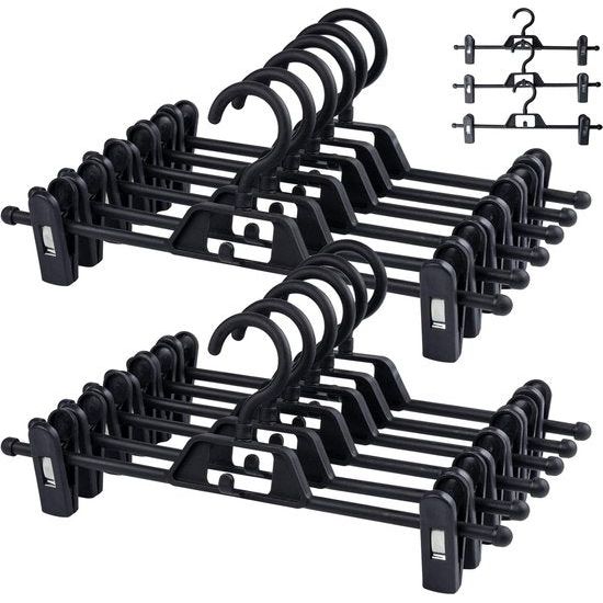 Broekhanger, kleerhanger met haken, ruimtebesparend, antislip rokhanger van kunststof, voor broeken, sokken, rokken (12 stuks)