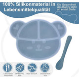 Babybord met antislip zuignap, siliconen kinderbord met deksel en lepel, babybord, onderverdeeld, kleine kinderen, serviesset met geschenkdoos, BPA-vrij en vaatwasmachinebestendig, blauw