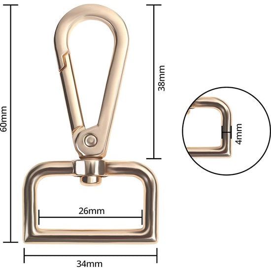 Verschillende metalen karabijnhaken, sleutelhangers, haken met D-ring (verpakking van 16 stuks), 26 mm breed, draaibare karabijnhaak, klein, karabijnhaak voor sieraden, handtassen,