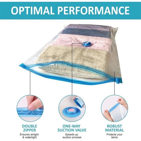 Pak van 12 vacuümzakken voor kleding 60 x 40 cm, RISVOWO reisopbergzakken met pomp, herbruikbare vacuümzakken voor kleding, opbergzakken klein voor kleding, dekbedden, beddengoed, kussens