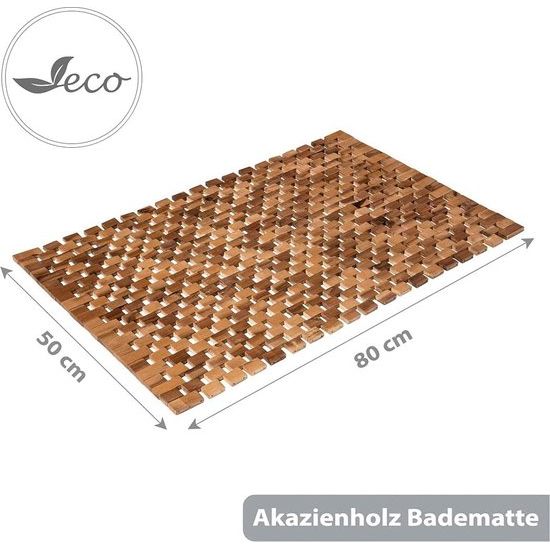 PANA eco badmat hout, voetmat 100% acaciahout, badmat hout antislip, houten mat van echt hout, afmetingen: 50 x 80 cm