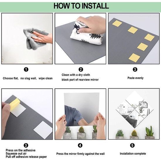 Zelfklevende tegelspiegels, zelfklevende flexibele spiegel, niet van glas, doe-het-zelf, acryl, wanddecoratie, decoratiespiegel, frameloze wandspiegel, 16 stuks, 20 x 20 cm.