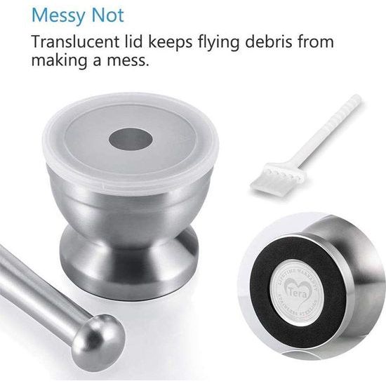 Vijzel en stamper set roestvrij stalen vijzel met klem en deksel diameter 10 cm