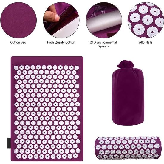 Acupressuurset Acupressuurmat met kussen - Acupressuurkussen Massagemat met 2 stuks Massageballen Goed voor verlichting van hoofd-nekpijn, pijnverlichting, bloedcirculatie met draagtas