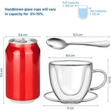Dubbelwandige espressokopjes, 150 ml, set van 2, koffieglazen, theeglazen met handvat en schotel, hartmok voor melk, sap, cadeau voor vrouwen, vriend/in paren voor verjaardag, bruiloft,