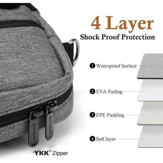 Laptoptas, aktetas, geschikt voor laptops tot 13-17,3 inch, uitbreidbare waterdichte schoudertas, draagtas, notebooktas, pc, computertas met RFID-vakken, grijs,
