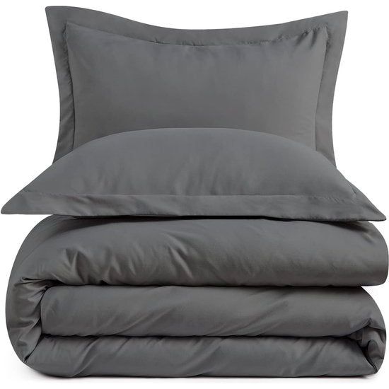 Beddengoed 220 x 240 cm, 3-delig, antraciet - dekbedovertrek 220 x 240 cm, met kussenslopen 40 x 75 cm, beddengoedsets 240 x 220 cm, van microvezel met ritssluiting, zacht en strijkvrij, grijs