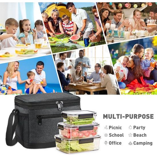 Lunchtas geïsoleerd voor mannen, 7,8 liter, koeltas, picknicktas met verstelbare schouderriem, thermotas, lekvrij, opvouwbaar, voor werk, fitness, onderweg, school