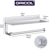 Keukenrolhouder, wandhouder voor papieren rollen, keukenhanddoekhouder met ruime weefseldispenserrollen, zonder boren, voor keuken en badkamer (zilver)