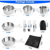 Campingserviesset 10-delig, roestvrij staal, campingbestek, accessoires, outdoor reisbestek, set voor 2 personen, met opvouwbare messen, vork, lepel, kookgerei voor picknick, backpacking,