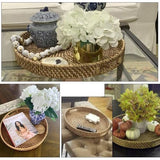 Rond rotan dienblad met handgrepen, decoratief dienblad voor drankjes, ontbijt, thee, kaars