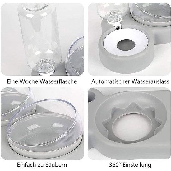 Kattenbakset, 15° kantelbare dubbele natvoerbak met automatische waterfles voor kleine en middelgrote honden en katten