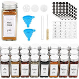 Set van 25 kruidenpotjes, 120 ml, met 150 etiketten, keukenglas, kruidenpotjes, transparant, vierkant, met schroefdop, trechter, borstel, iquettes en krijtstift, kruidenopslag, glazen set