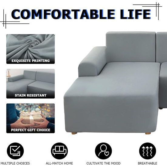 Bankhoes Hoekbank L-vorm Bankspreien Stretch bankhoes L-vorm rechts of links met twee kussenhoezen Wasbaar Universele bankhoes L-vorm Bankhoes L-vorm (2-zits + 2-zits, lichtgrijs)