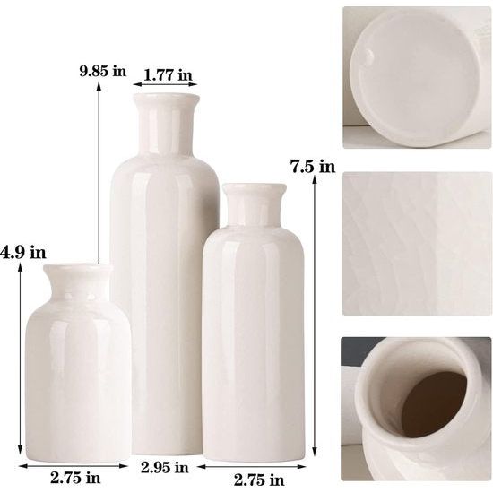 Keramische vaas 3-delige set boerderijdecor Witte keramische kleine vaas voor boerderijdecoratie, woonkamerdecoratie, tafeldecoratie, open haard en entreedecoratie