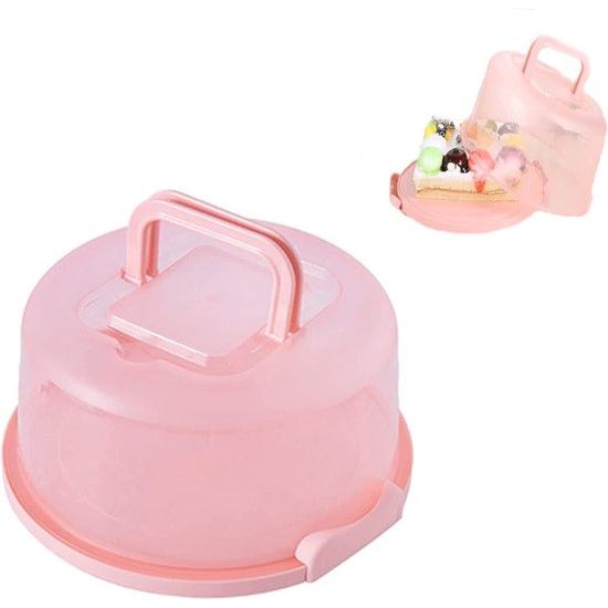 Cake transportbox, taarthouder, muffin, transportbox, rond, met deksel, taarthouder voor het vervoer van cake, koekjes, cake, cake, cake, Ø 25 x 13 cm (roze)