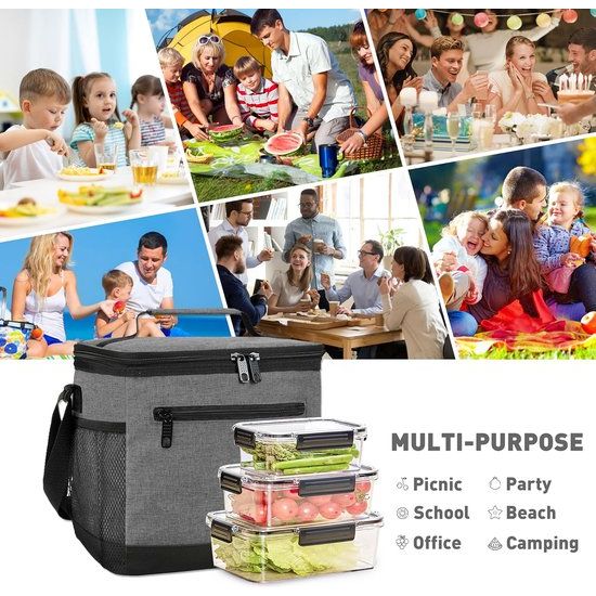 Geïsoleerde lunchtas voor heren, lunchtas van 7,8 l, koeltas, picknicktas met verstelbare schouderband, thermische tas, lekvrij, opvouwbaar voor werk, fitness, onderweg naar school