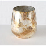 Glazen windlichten Lofej - 2-delige set (hoogte 8 cm/15 cm, binnendiameter 5,5 cm/9,3 cm), handgelakt glas met bloemendesign en kopergouden glans, decoratie voor tafel en vensterbank