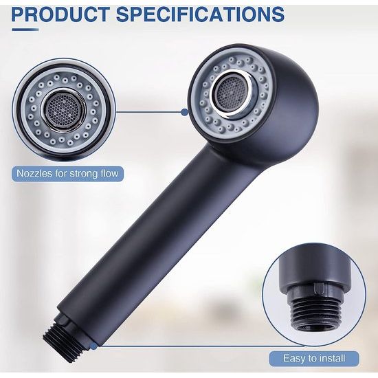 2 straalsoorten vaatsproeier vervangkop zwart spoelsproeikop kraan voor keukenkraan en badkraan