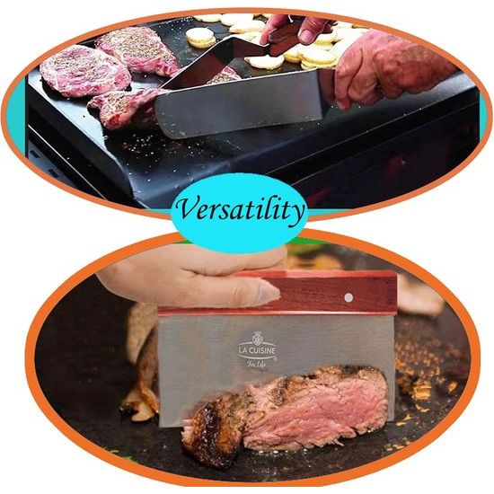 Stainless Steel Grill Spatula Set - Heavy Duty Long Plancha Spatula, Burger Smash Spatula, Chopper / Scraper with Solid Wood Handle, Ideal for Grill, Teppanyaki, Kitchen