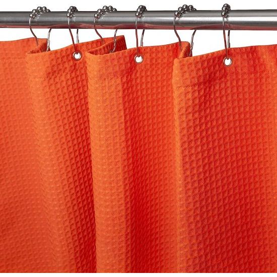 Wafel douchegordijn met metalen douchegordijnringen stof textiel badgordijn anti-schimmel badkamergordijn set waterdicht badgordijn zwaar douchegordijn badkamer - 182 x 182cm (oranje)