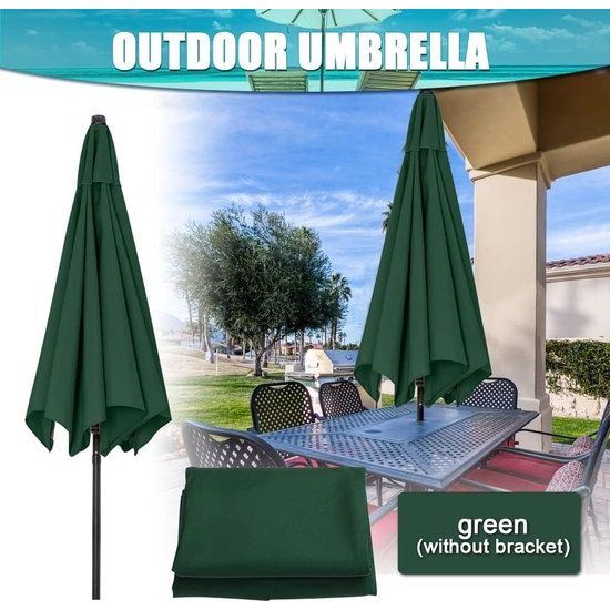 300 cm parasol, vervangende hoes, 6 baleinen, vervangende parasol, overkapping, vervangende afdekking met 6 ribben, outdoor paraplu, zonwering (groen)