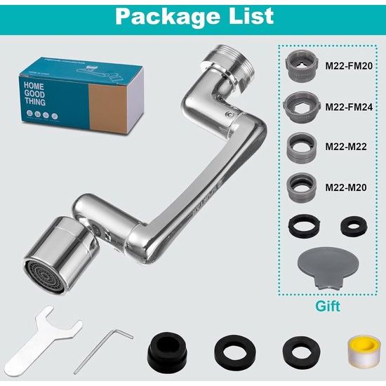 1440° badkamerkraan draaibaar opzetstuk, sputar wastafelarmatuur gadget kraan verlenging perlator waterfilter badkamer zilver 1 modi