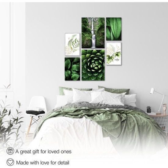 klaar om op te hangen - geen extra lijst nodig - groene bladeren waterval moderne plant natuur - woonkamer slaapkamer